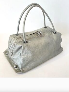 Bottega Veneta Blue Silver Metallic Intrecciato Detail Leather Hand Bag